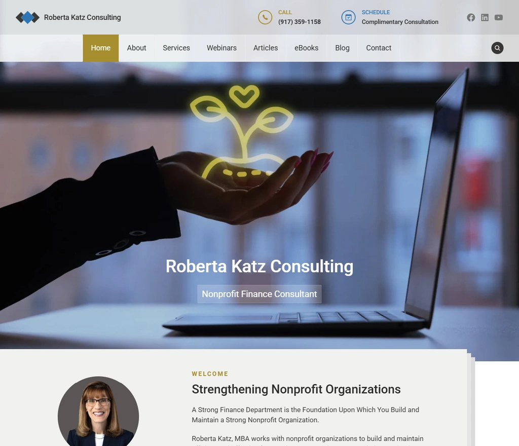 The WordPress version of Roberta K Consulting after it was migrated from Weebly to WordPress
