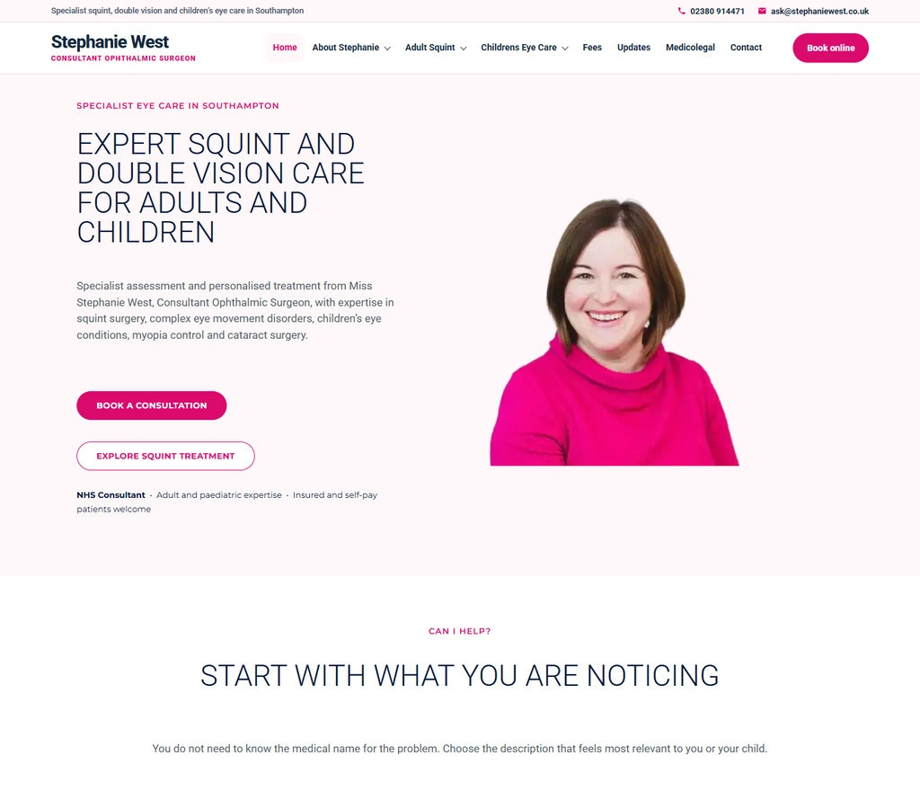 A medical website example of ophthalmologist transferred from Weebly to another platform