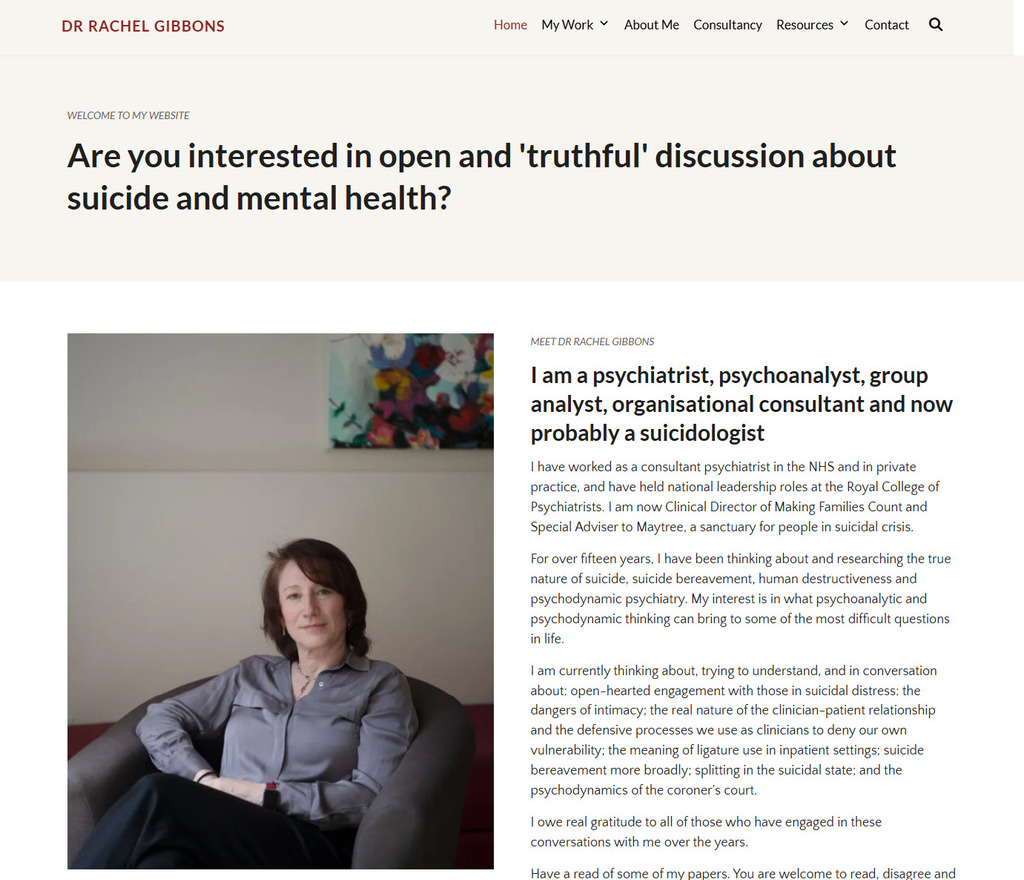 Website of Dr Rachel Gibbons after its transfer to WordPress